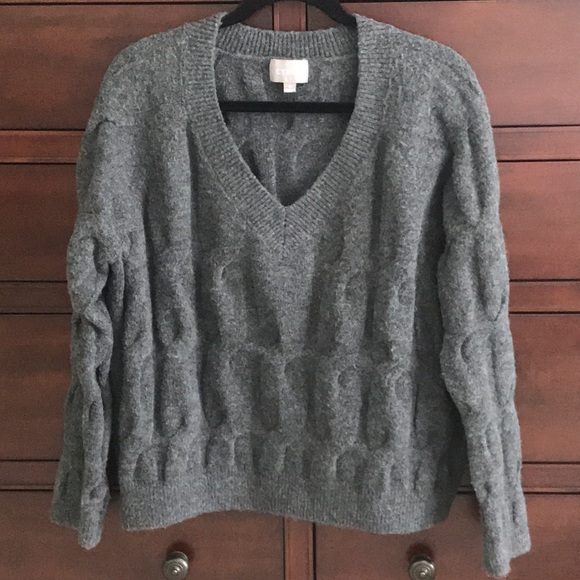 NWOT Charcoal Grey Acrylic Blend V Neck Boxy Sweater Size M - Picture 2 of 11
